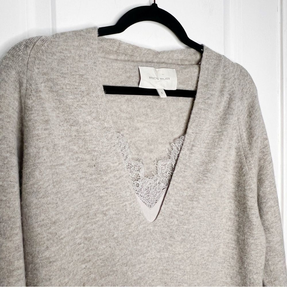Brochu Walker The Lace Vee Looker Pullover Sweater Cashmere Wool Size S Grey - Picture 7 of 11
